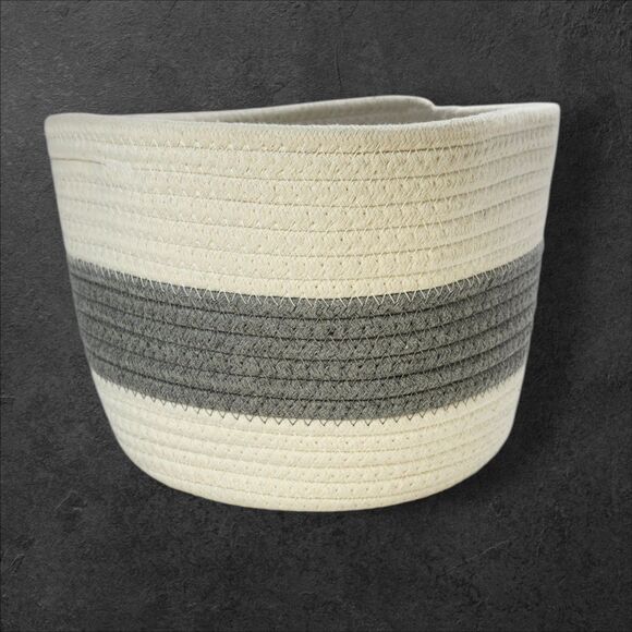 Little Hippo Set 2 Fabric Storage Baskets Grey White Neutral Home Organization - Picture 3 of 13